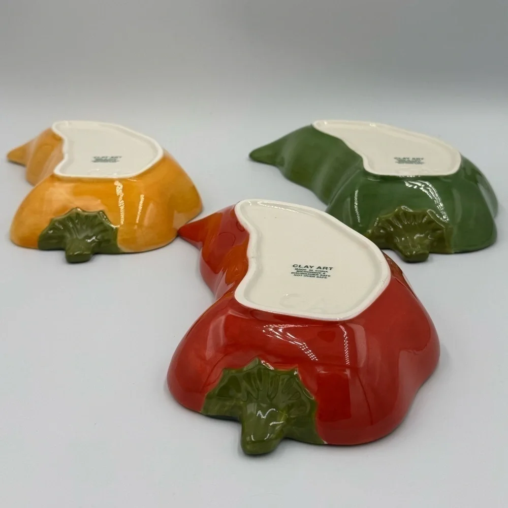 Clay Art La Mesa Chili Pepper Shaped Salsa Dip Bowls Serving Dishes 9” Set of 3